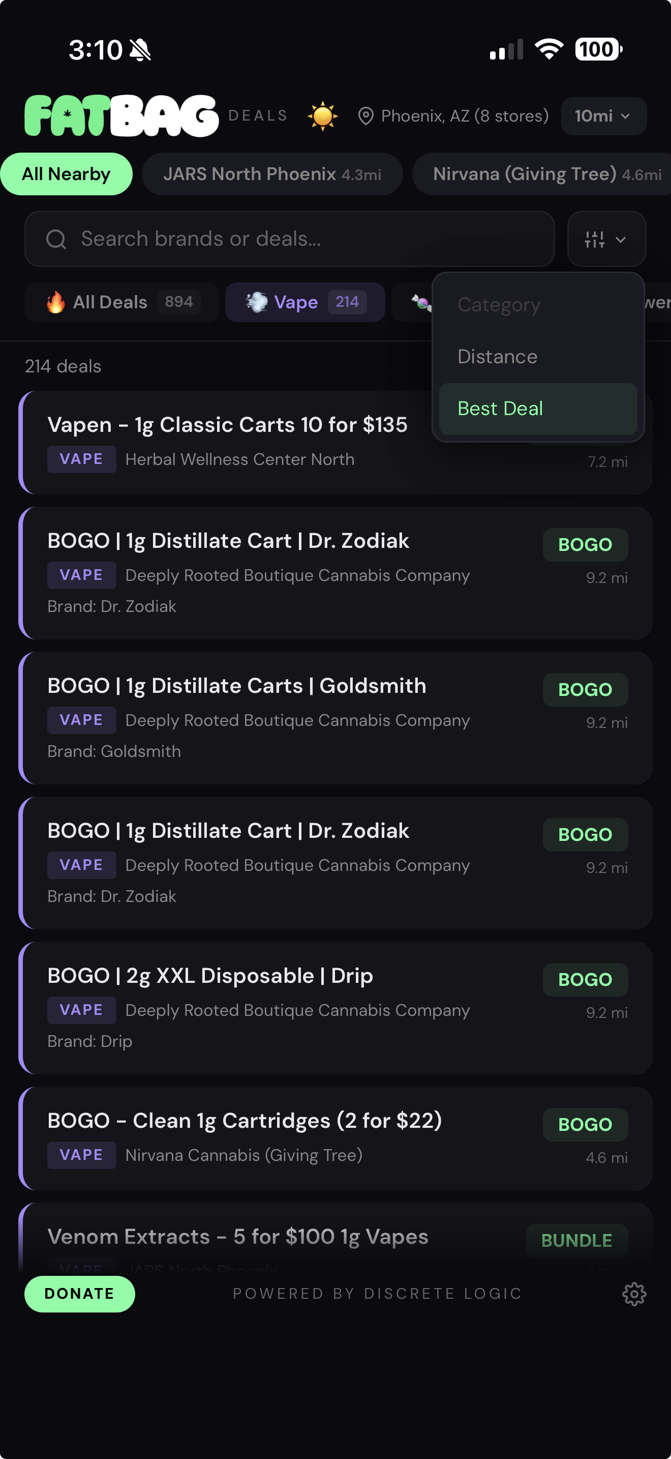 FatBag nearby dispensaries view